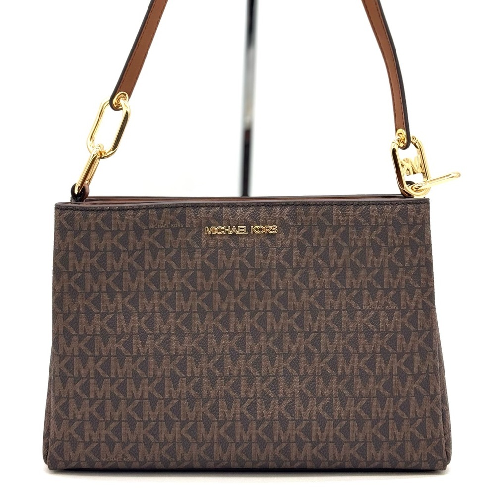 Michael Kors Trisha Medium Triple Compartment Crossbody Bag Brown Signature
